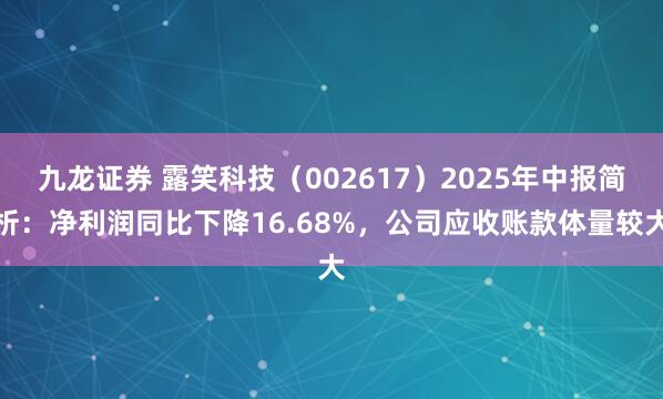 九龙证券 露笑科技（002617）2025年中报简析：净利润同比下降16.68%，公司应收账款体量较大